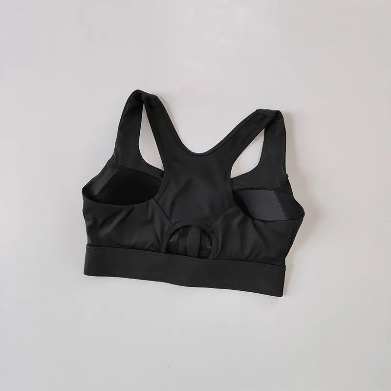 Large Size Women's Sports Fitness Bra Shock-Absorbing Gathered Front Zipper Design No Buckle Needed for Comfortable Fit