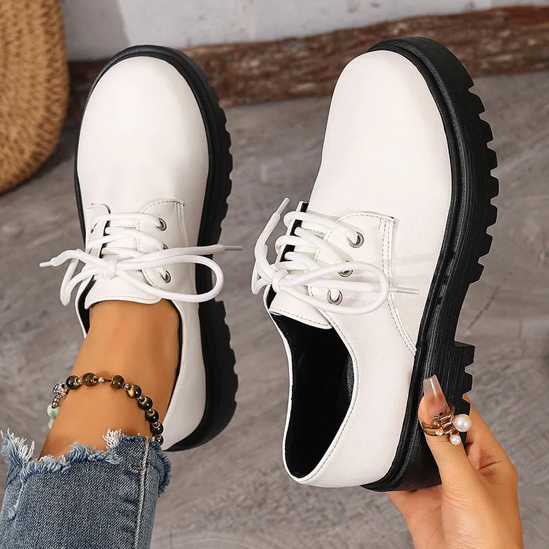 British Style Platform Oxford Shoes for Women Fashion Lace Up Thick Bottom Pu Leather Shoes Wman Plus Size 42 Office Work Shoes