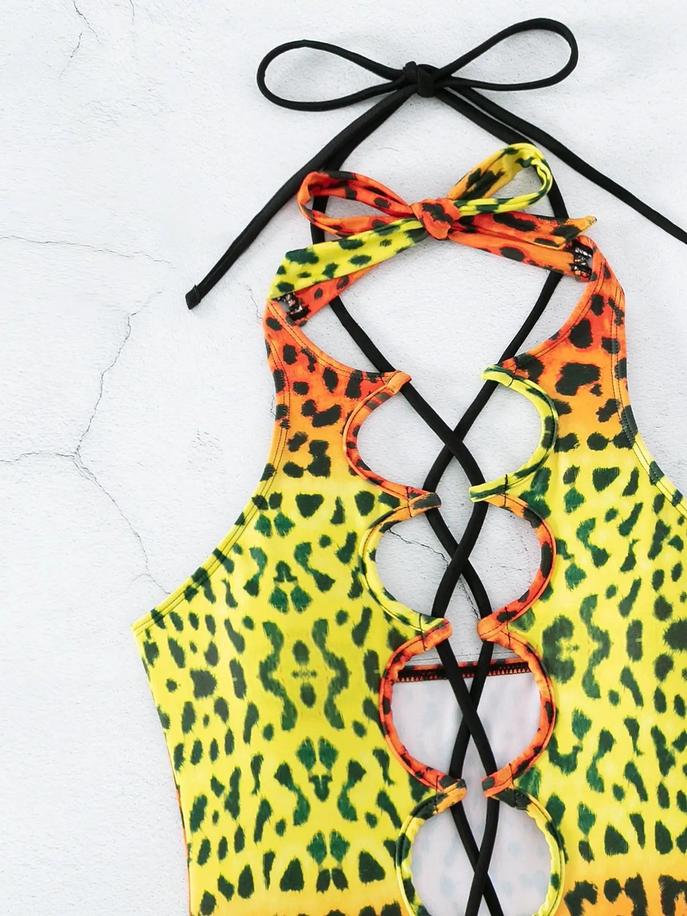 Sexy Hollow Out One Piece Swimsuit 2025 Women Blue Leopard Print Gradient Bandage Backless Bikini Bathing Suit Thong Swimwear