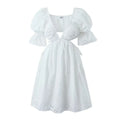 Foridol Lace Summer White Dress Women Puff Sleeve Embriodery Waist Cut Out Beach Short Sexy Cotton Dress Backless 2025 Sundress