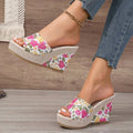 2026 New Women Shoes Fashion Shoes Casual Flip Flops Summer  Print Peep Toe Wedge Slippers