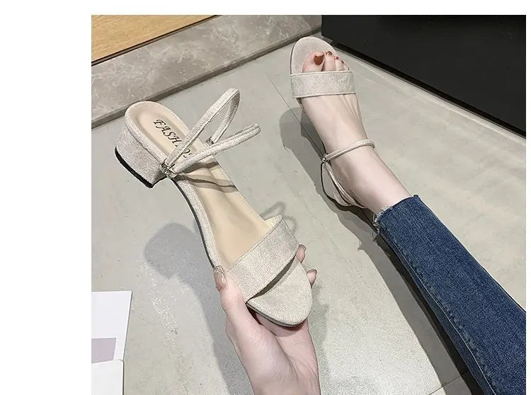 Women Sandals Chunky Heels Slides Summer 2026 Elegant Shoes Women Slipper Big Size 34-42 Fashion Summer Sandal Women