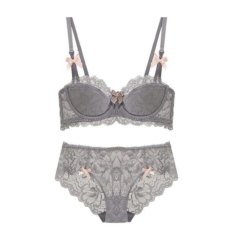 European French Pure Desire Bralette AB Cup Lace Bra Set Small Bust Push Up Wireless Comfort Or Chubby Girl Bow Design Plus Size