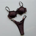 Sexy Coffee Bikini Set Women Front Tie Pleate Push Up Underwire Bra Beaded String Thong Swimsuit 2026 Bathing Suit Pool Swimwear