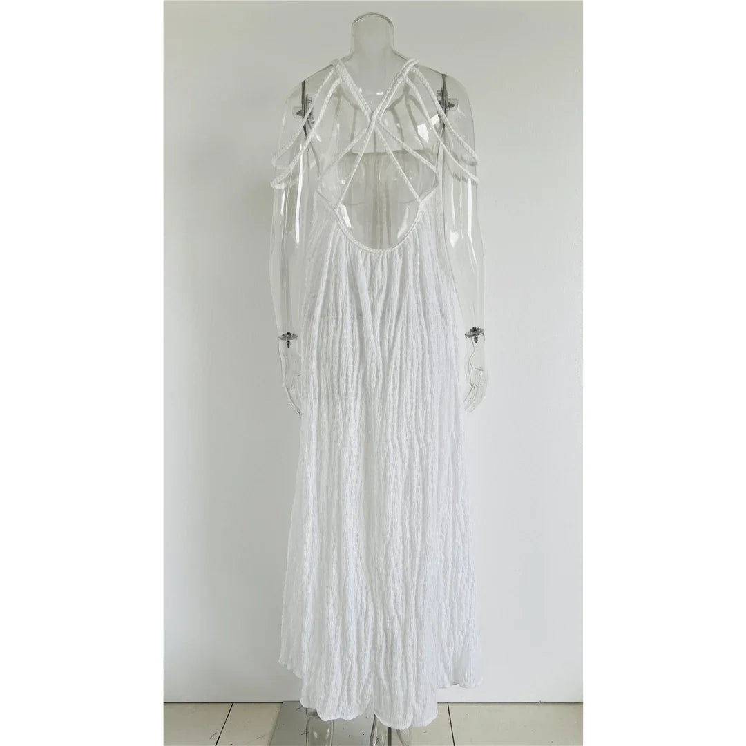 5 Colors Hollow Out Backless Crochet Knitted Tunic Beach Cover Up Cover-ups Beach Dress Beach Wear Beachwear Female Women V5429