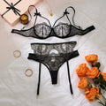 Black Thigh-High Stockings With Sexy Lace Single-Layer Thin Embroidered Lingerie Set, French-Style Pure Passion ZA825205