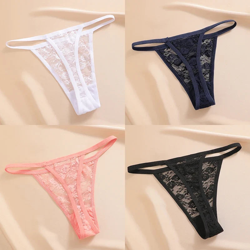 4PCS/Set Women's Underwear Lace Panties Floral Lingerie Woman Panties Sexy Thong G-String Female Pantys Perspective Intimates Ne