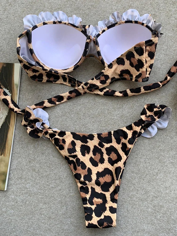 Sexy Ruffled Frilled Bra Cup Bikini 2026 Women Bandeau Swimsuit Female Swimwear Two Pieces Bikini Set Push Up Bathing Suit Swim