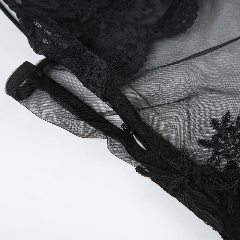 FDYOUI Sexy Lace Patchwork Mesh Long Dress Women Spaghetti Strap See-through Evening Party Dresses White Black Night Club Outfit