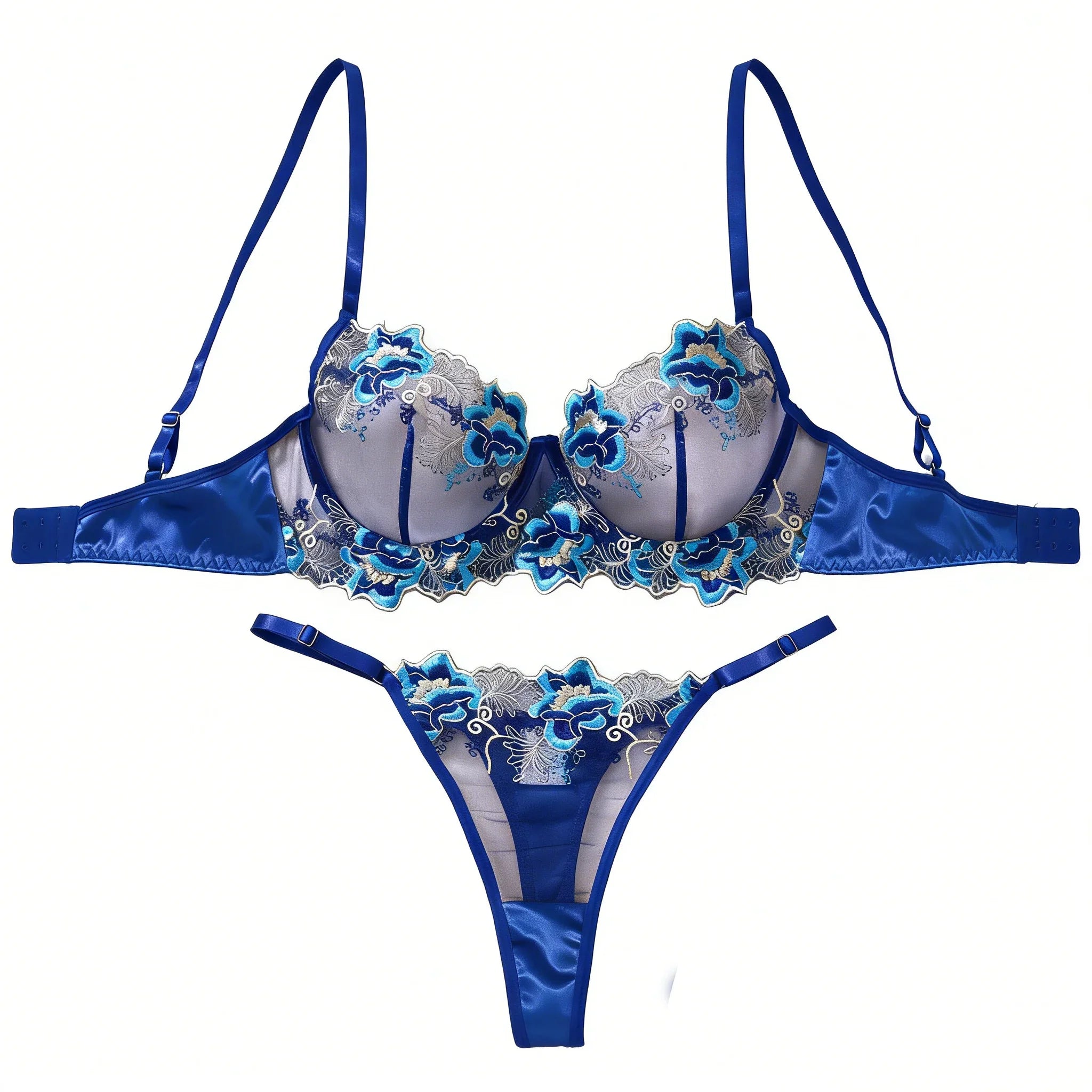 New Women's Vintage Embroidered Floral Lingerie Set with Steel Ring Push-Up Breathable Sexy Intimate Bra Set Close-Fitting