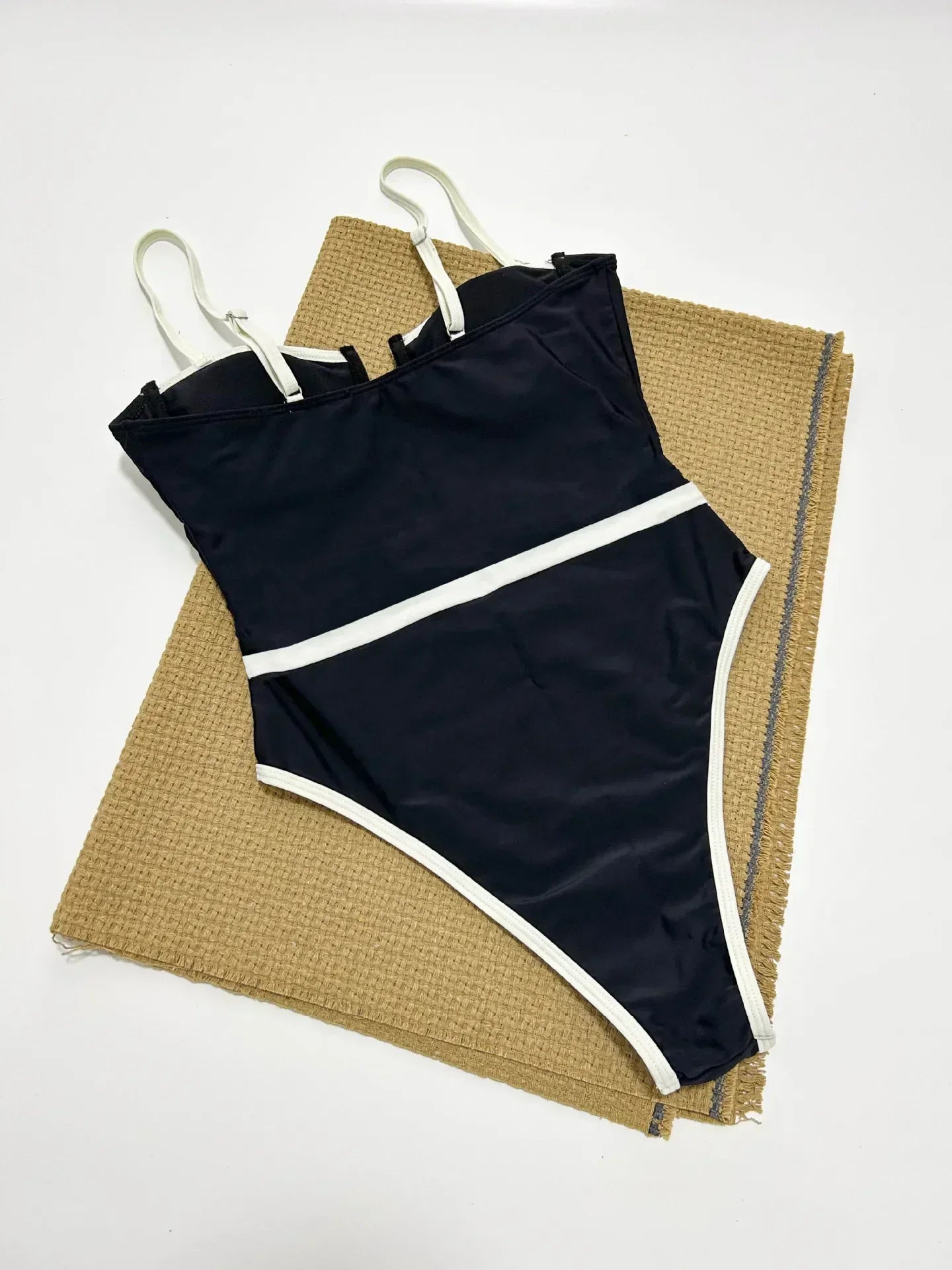 Women's Black Patchwork One Piece Swimsuit Sexy Slim Suspender Backless Monokini Bikini Underwire Push Up Bathing Suit Swimwear