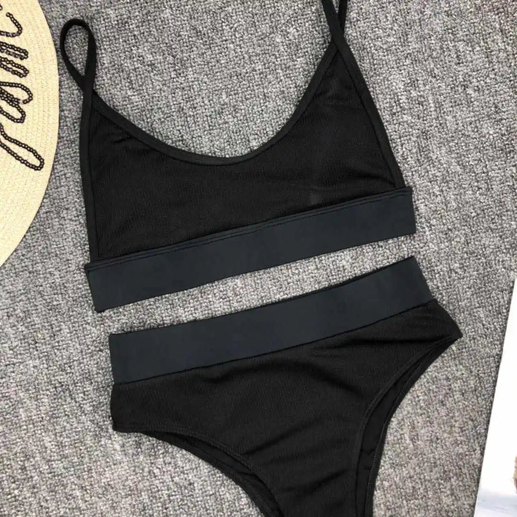 S - XL Sexy Female Swimsuit High Waist Bikini Women Swimwear Two-Pieces Bikini Set Bather Ribbed Bathing Suit Swim Lady V2375