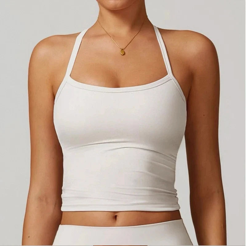 Women's Slim Fit Nude Sports Bra Yoga Fitness Vest Skin Friendly Pilates Top Beautiful Back Design Suspension Yoga Fitness Top