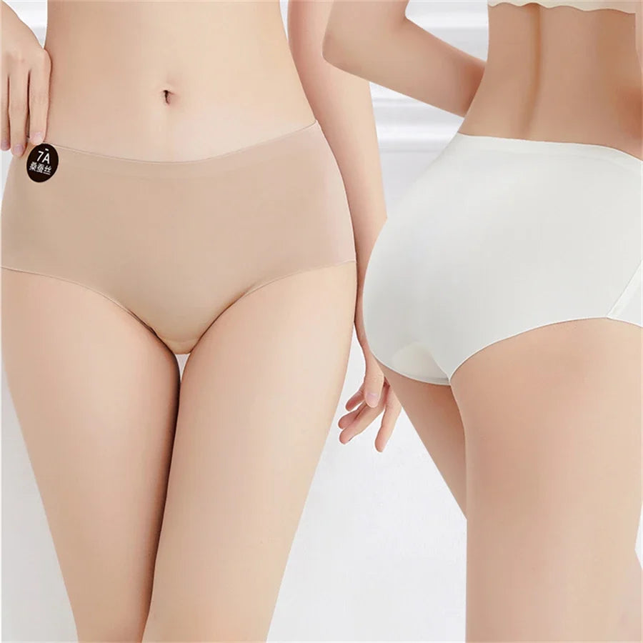 5PCS Seamless Mulberry Silk Underwear Ultral Thin Women's Panties Sexy High Elastic Invisible Briefs Soft Underpants Lingerie