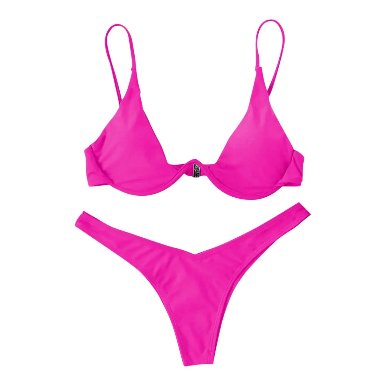 Sexy Underwire Bikini 2024 Mujer Women Solid Red Push Up Bra Thong Swimsuit Halter V Neck Bathing Suit Mini Micro Thong Swimwear