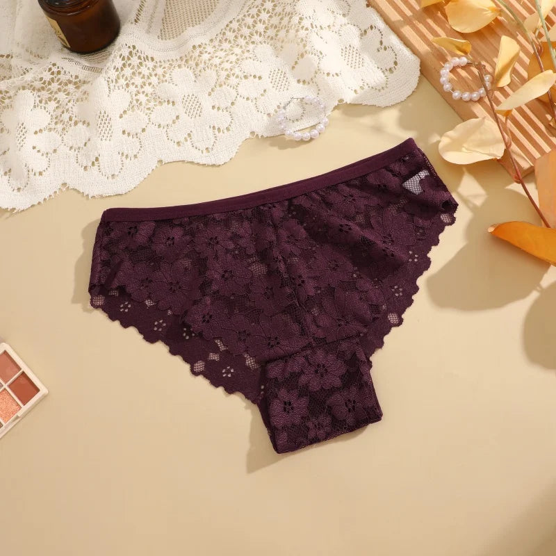 3Pcs Lace Sexy Transparent Panty Women's Panties Sexy Breathable Pink-Brown Series Underwear Female Low Waist Soild Lingerie