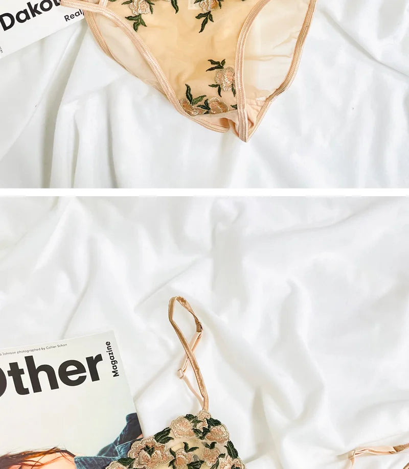 MOYISU French Lace Bralette Set for Small Breasts No Underwire Summer Bras Sexy Triangle Bra Petite Girls, Pure Desire Lingerie