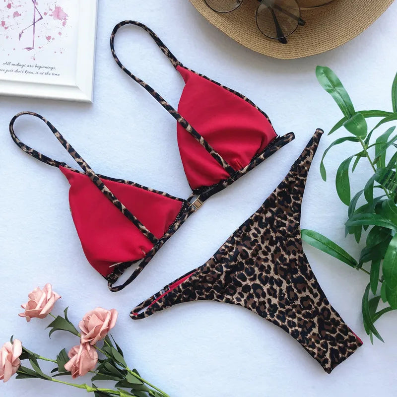 DEKA Leopard Mini Micro Bikini Set Printed Halter Swimwear Women Brazilian Female Swimsuit Two-piece Bather Bathing Suit Swim
