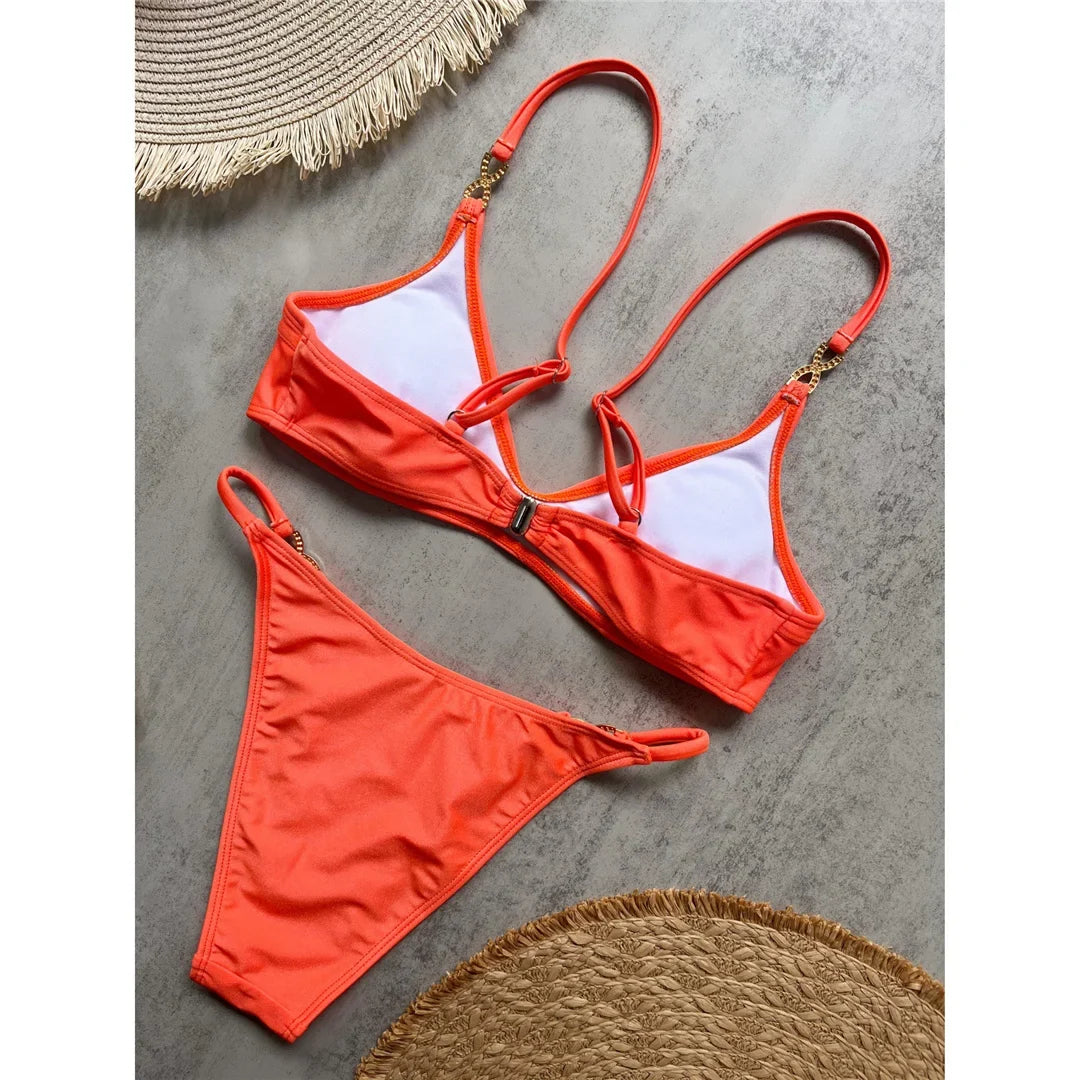 10 Colors V Neck Rhinestones Bikini Female Swimsuit Women Swimwear Padded Bather Bathing Suit Swim Two-pieces Bikini set K8138