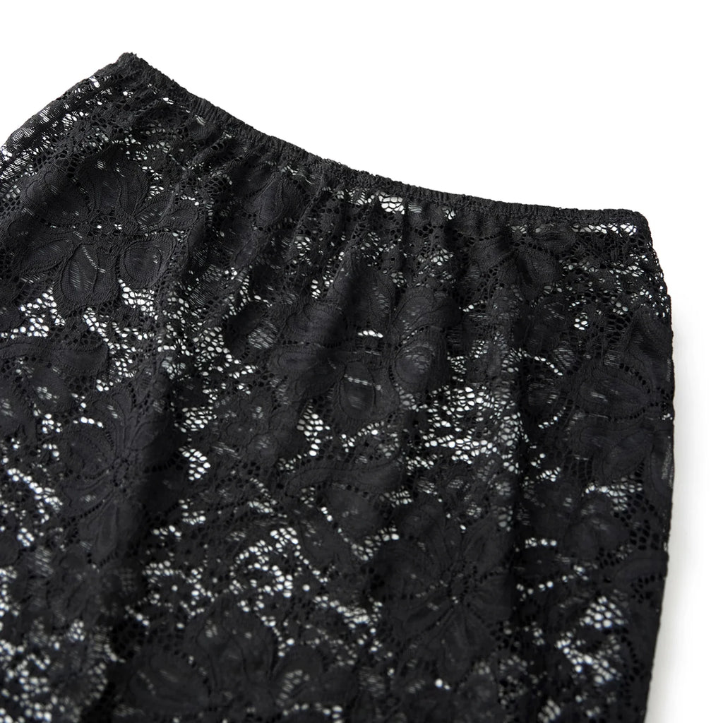 Summer Women's Sheer Floral Lace Elegant Skirt Elastic Waist See Through Sexy Long Skirt for Party Beach Streetwear