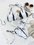 New Bikini Sexy Swimwear Swimsuit Women Rhinestones Rings Triangle Halter Backless Knotted Bikinis Set Bathing Suit Beach Bikini