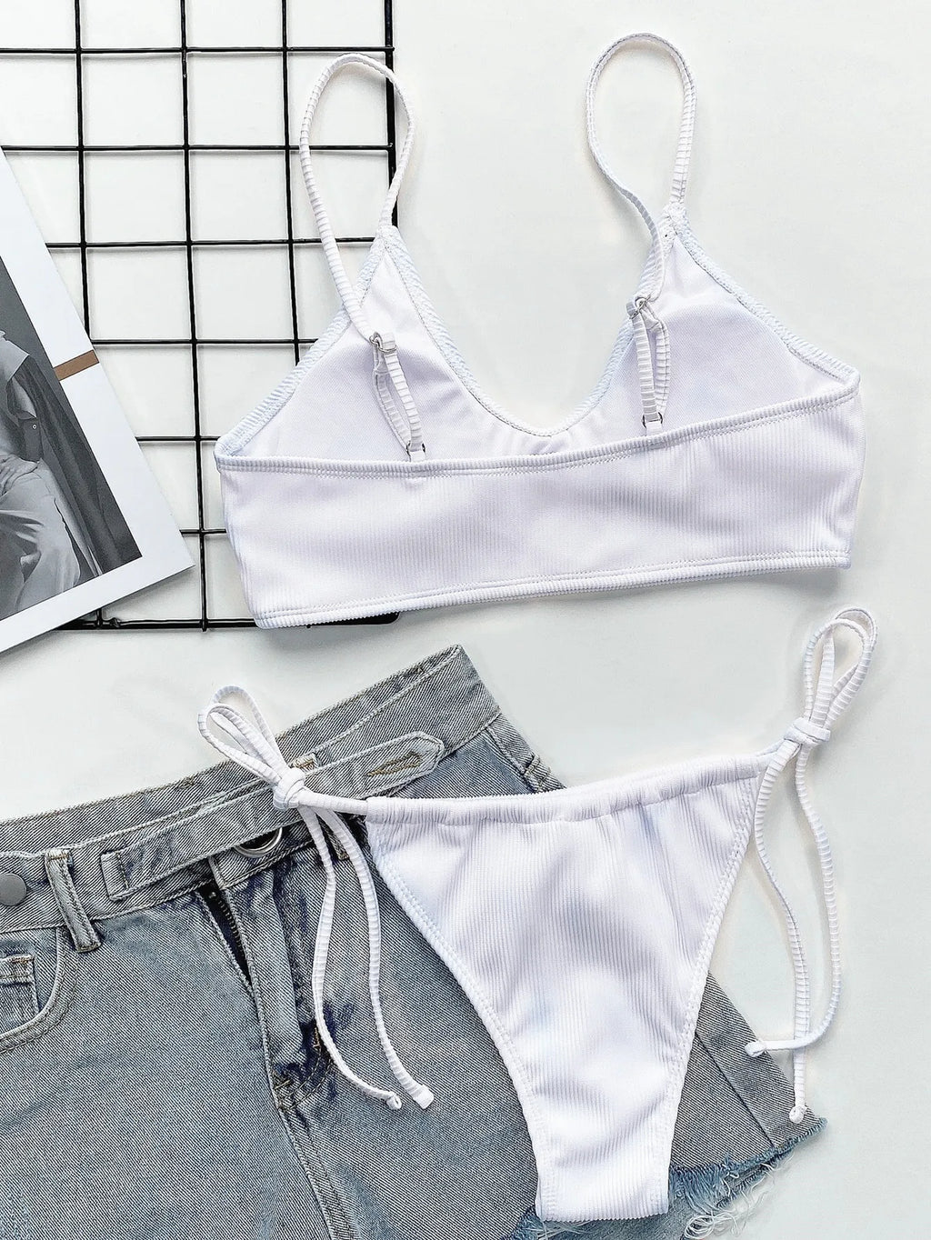 Sexy Bikini Women Push Up Swimwear Swimsuit White Pit Striped Knotted Bikinis Set Bathing Suit Beach Bikini Trajes De Bano Mujer