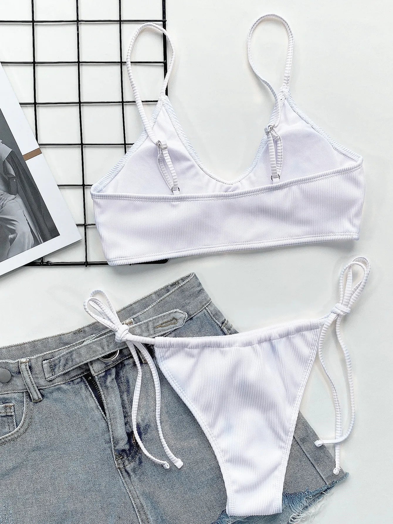Sexy Bikini Women Push Up Swimwear Swimsuit White Pit Striped Knotted Bikinis Set Bathing Suit Beach Bikini Trajes De Bano Mujer