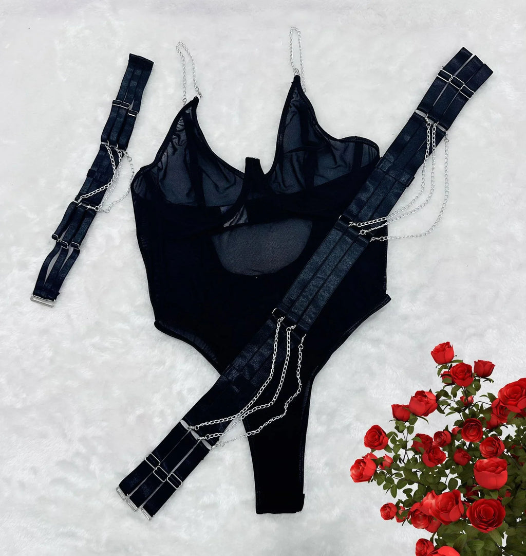 European and American erotic lingerie, sexy and hot see-through push-up slim fit halter neck one-piece