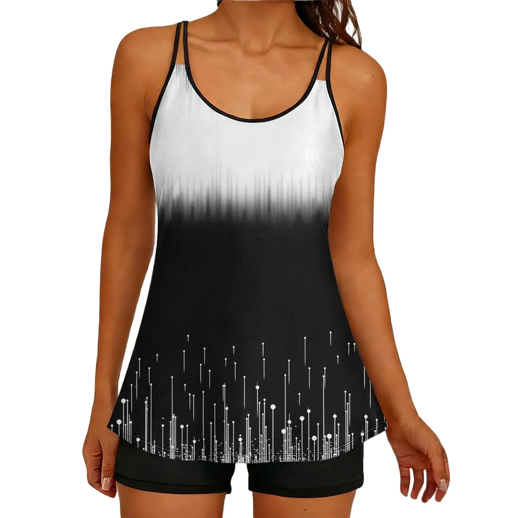 2026 Printed Tankini High Waist Strappy Swimsuit Women Two Pieces Swimwear Female Bathers Swimming Bathing Swimming Swim Suit