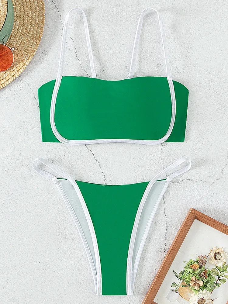 Splicing Mini Micro Thong Bikini Female Swimsuit Women Bandeau Swimwear Two-pieces Bikini Set Brazilian Bather Bathing Suit Swim