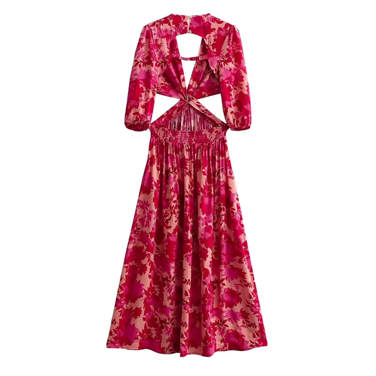 Waist Cut Out Backless Sexy Summer Maxi Dress Elegant Deep V Neck Holiday Long Dress Red Black Boho Floral Dress Women 2025