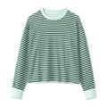 Spring Autumn Casual Loose Tops for Women Long Sleeve Round Neck Loose Fit Striped Print T-shirts