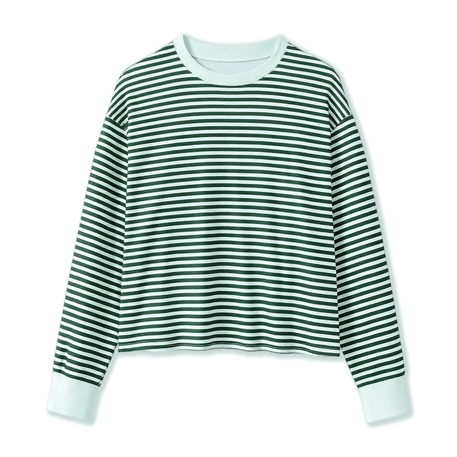 Spring Autumn Casual Loose Tops for Women Long Sleeve Round Neck Loose Fit Striped Print T-shirts