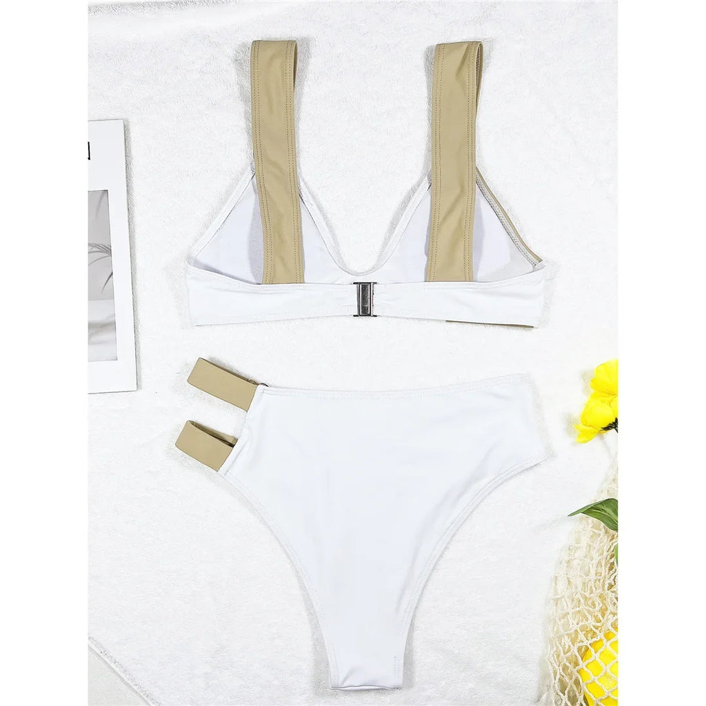 Sexy Splicing Asymmetric V Neck Bikini Women Swimwear Female Swimsuit Two-pieces Bikini set Bather Bathing Suit Swim Lady V3435