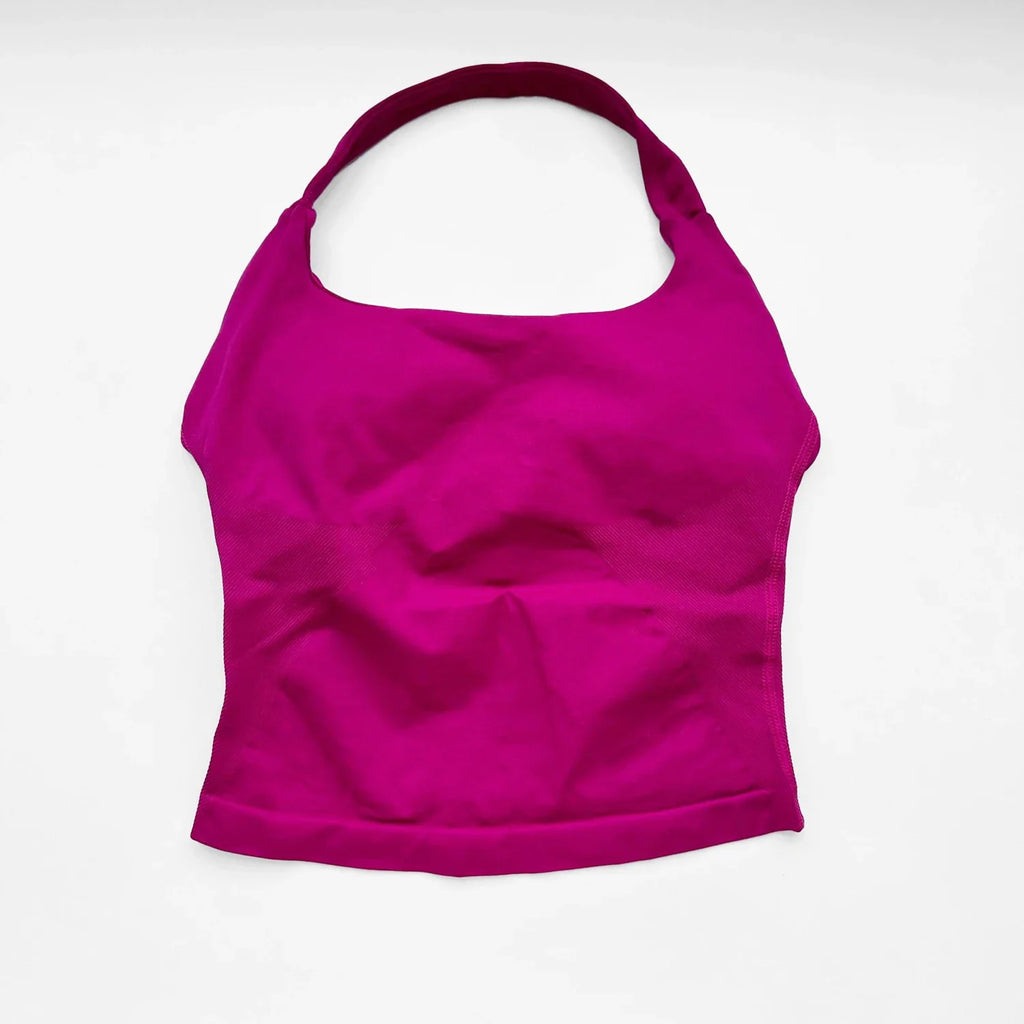 NCLAGEN Gym Halter Top Woman longline strappy tank Padded yoga clothing Fitness workout Running Activewear pilates clothes