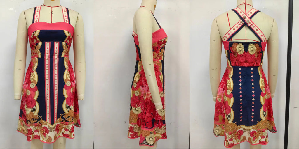 Fashion Color Bohemian Style Print Dress Women Summer New A-line Sleeveless Short Dresses Vacation Commuting Clothing Vestidos