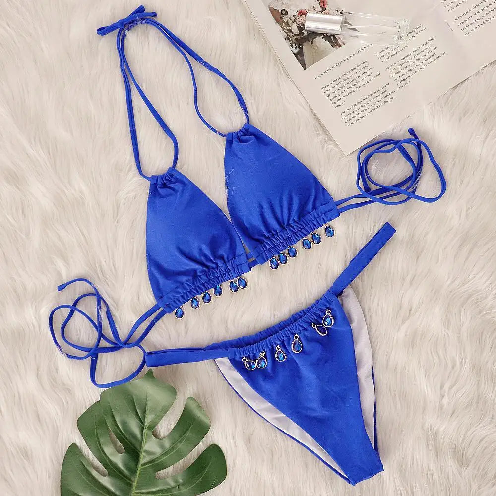 2026 Halter Luxury Rhinestones Diamond Bikini Female Swimsuit Women Swimwear Two-pieces Bikini Set Bather Bathing Suit Swim Lady