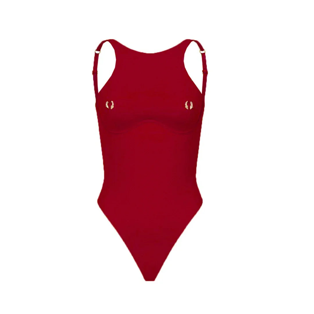 Metal Ring Backless Black Women Swimwear One Piece Swimsuit Female Brazilian High Leg Cut Padded Bather Bathing Suit Swim V7512