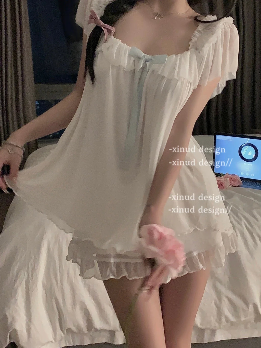 High-quality Set French Sweet Bow Strap Summer Princess Girl Style Thin Square Neck Crop Tops Pink Clothes Outfits For Women 8BH