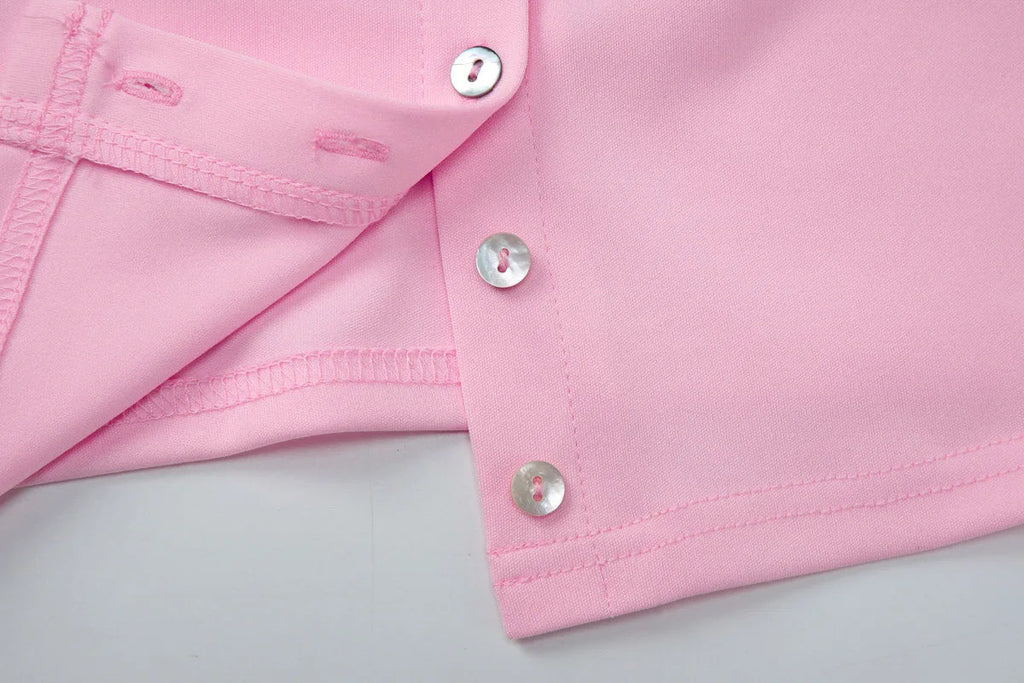 FDYOUI Pink T-shirts 2026 Summer Woman Clothes O-neck Single Breasted Cardigan Tops Female Short Sleeve Slim T Shirt Streetwear
