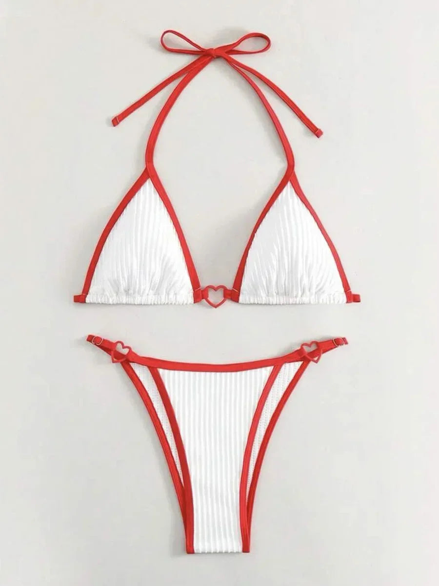 Sexy Ribbed Heart Shaped Halter Micro Bikini 2025 Women Swimsuit Female Swimwear Two Pieces Bikini Set Bathing Suit Swim Lady