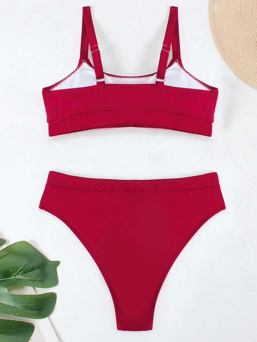 High Waist Bikini 2026 Solid Swimsuit Women Padded Swimwear Female Sports Bathers Bathing Swimming Swim Suit Beachwear