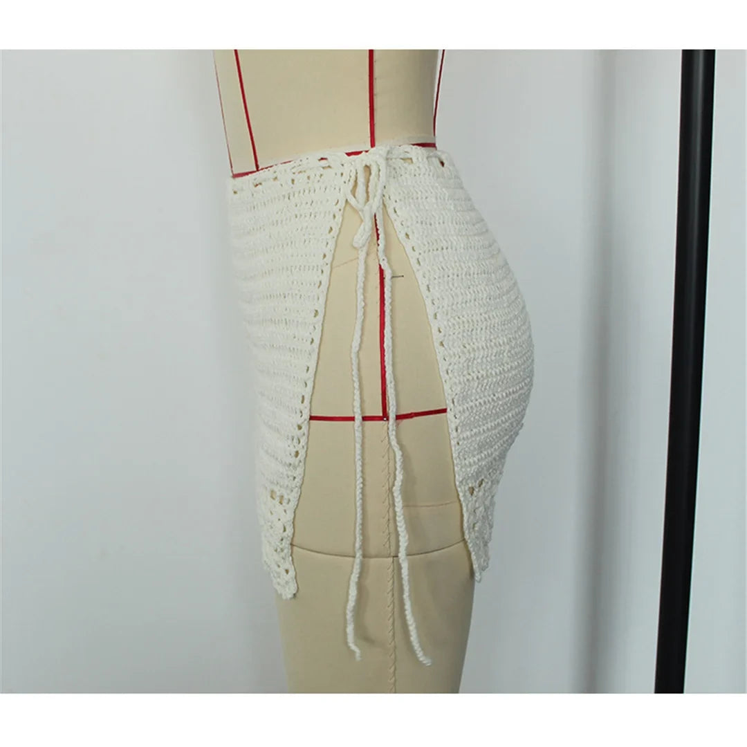 2026 Hollow Out Skirt Sarong Crochet Knitted Tunic Beach Cover Up Cover-ups Beach Dress Beach Wear Beachwear Female Women V8074