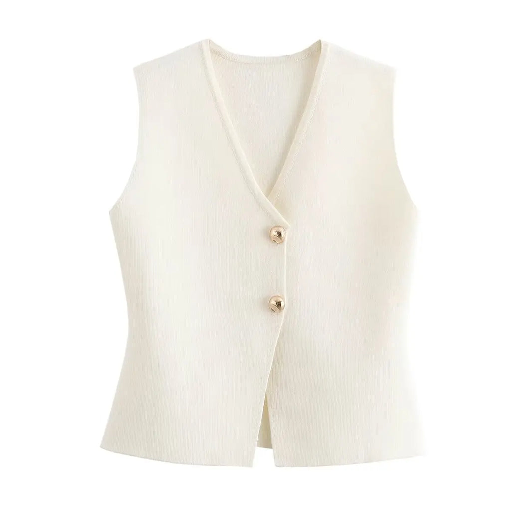 Foridol Gold Button Knitted Tank Top Women Autumn Winter Burgundy Short Vest Sleeveless V Neck Chic New Fashion Tops