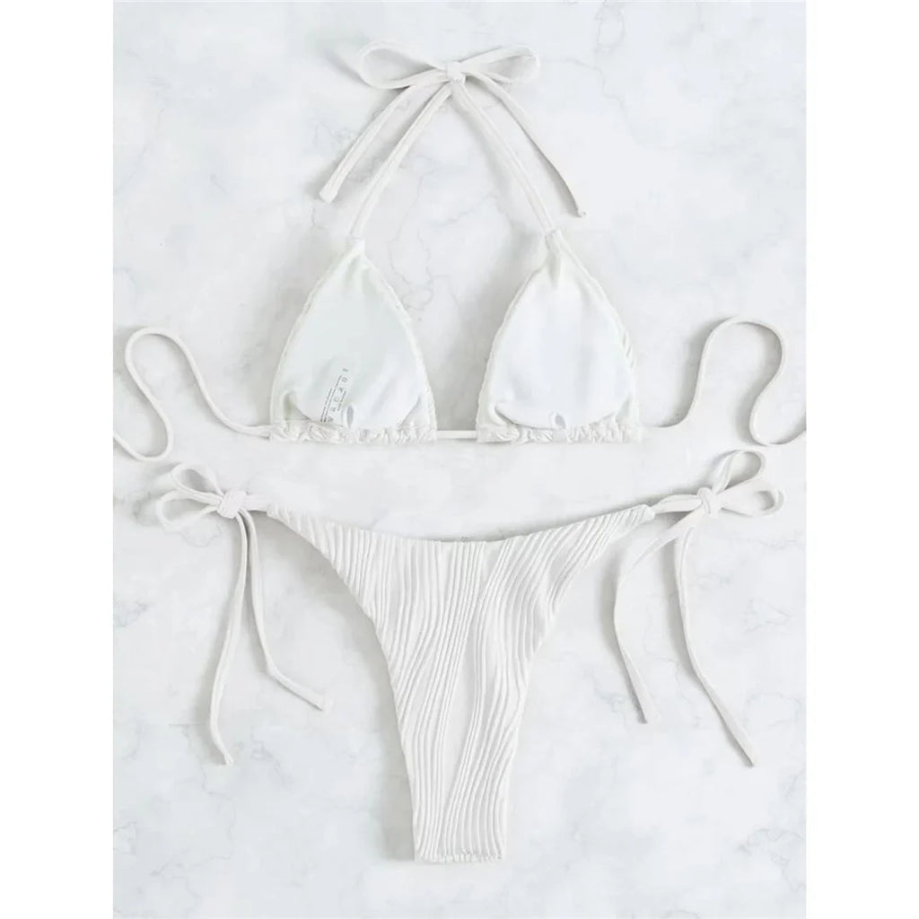 Sexy Wrinkled Halter Brazilian Bikini Female Swimsuit Women Swimwear Two-Pieces Bikini Set Bather Bathing Suit Swim Lady V4101