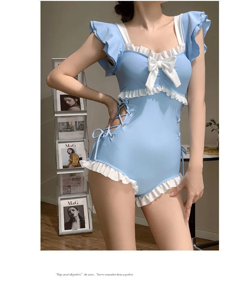 Female One-piece Swimsuit, Cute Girl, Conservative Coverage, Slimming Effect, Instagram Style New Vacation Hot Spring Swimsuit