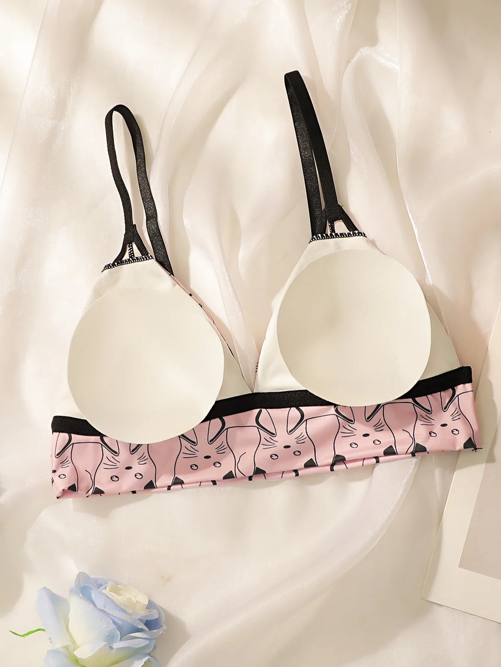 Kawaii Cat Print Triangle Bralette Women Wireless Thin Cup Bra Cute Pink Soft Breathable Daily Lingerie For Teen Girls MR2844