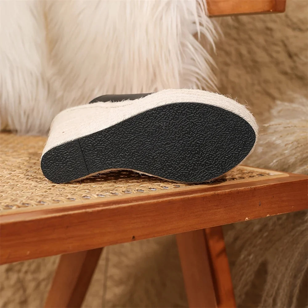 Big Size Sexy Peep Toe Black Summer Espadrilles Wedges Sandals Women Classic Super High Heels Platform Sandals Dress Shoes Mules