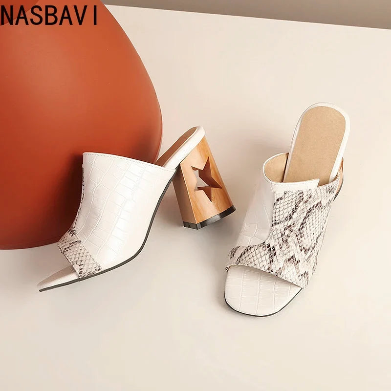 NASBAVI Brand New Ladies Peep Toe Summer Sandals Fashion Mixed Colors Chunky High Heels Women Sandals Party Woman Shoes 35-45