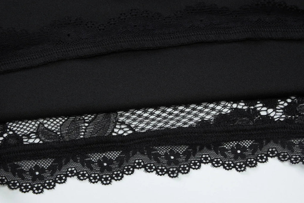 FDYOUI 2026 New Lace Patchwork Long Sleeve T-shirts for Women Square Collar See-through Slim Crop Tops White Black Tee Shirt